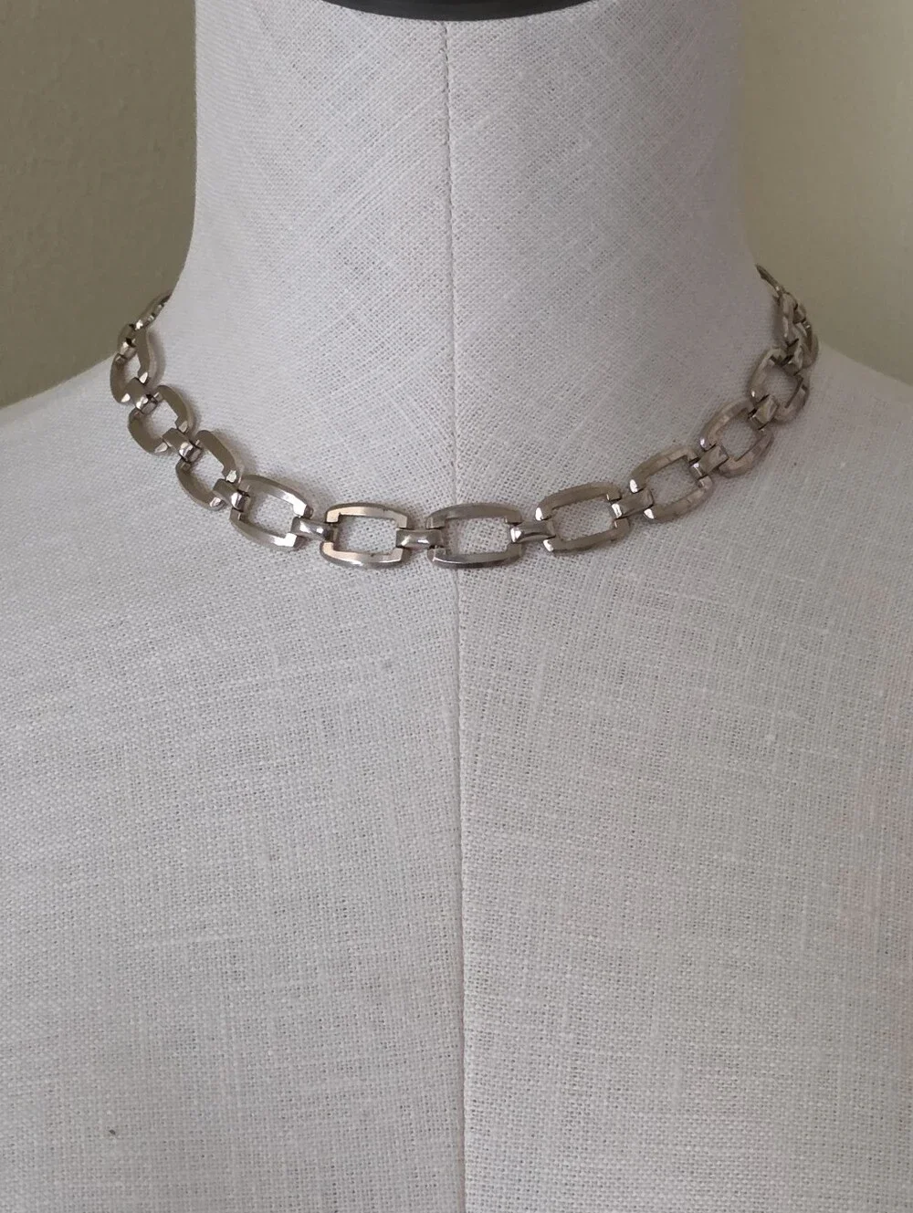Vintage Coro Choker Necklace Silver Tone Modernist Statement Chunky Links